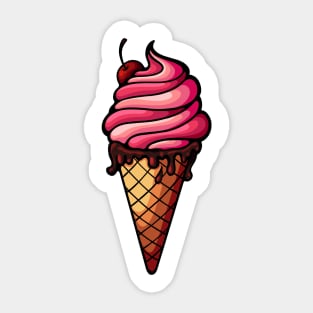 Ice cream with cherry in waffle cone Sticker